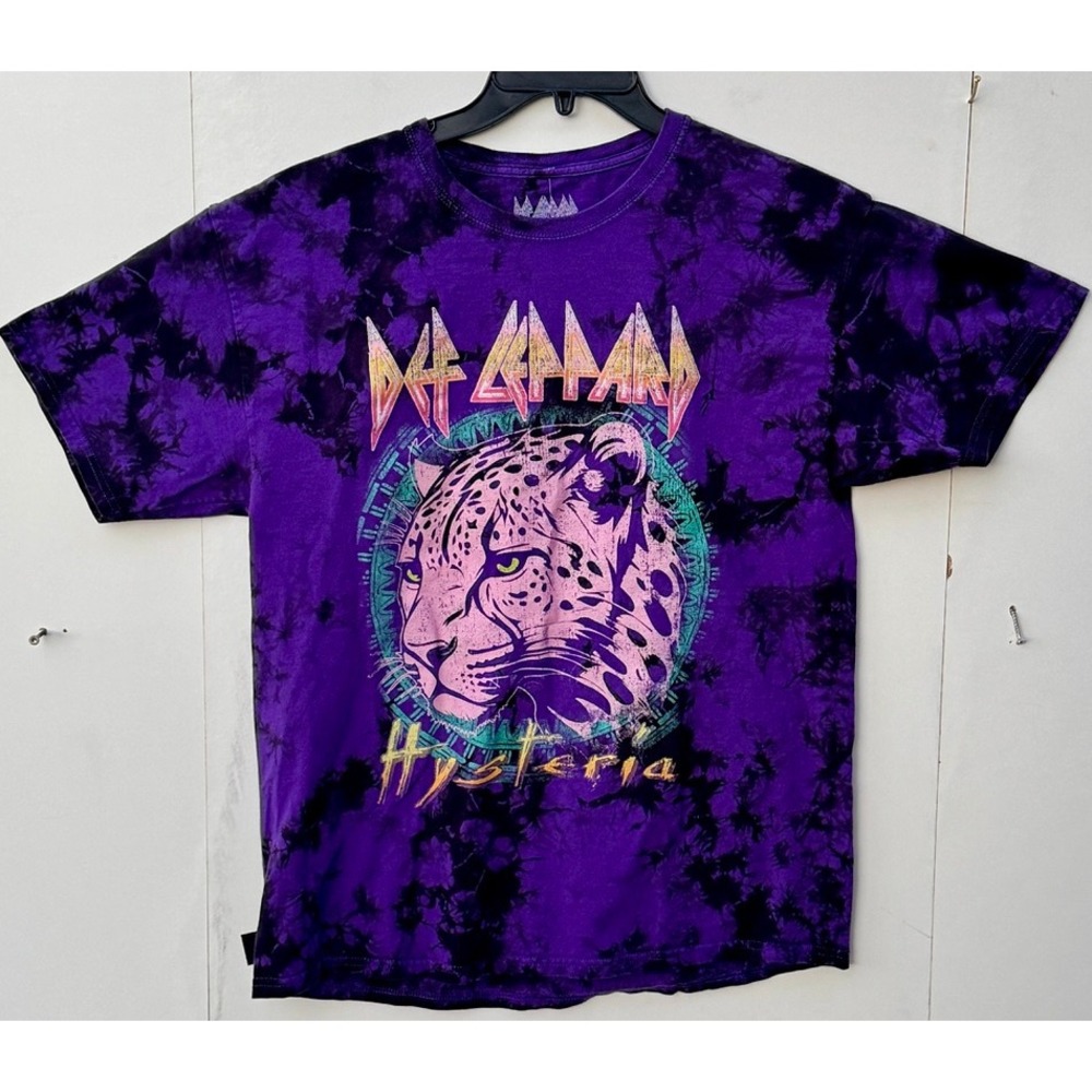Def Leppard Hysteria Purple Tie Dye Graphic T-Shirt Mens Large Rock Band Tee